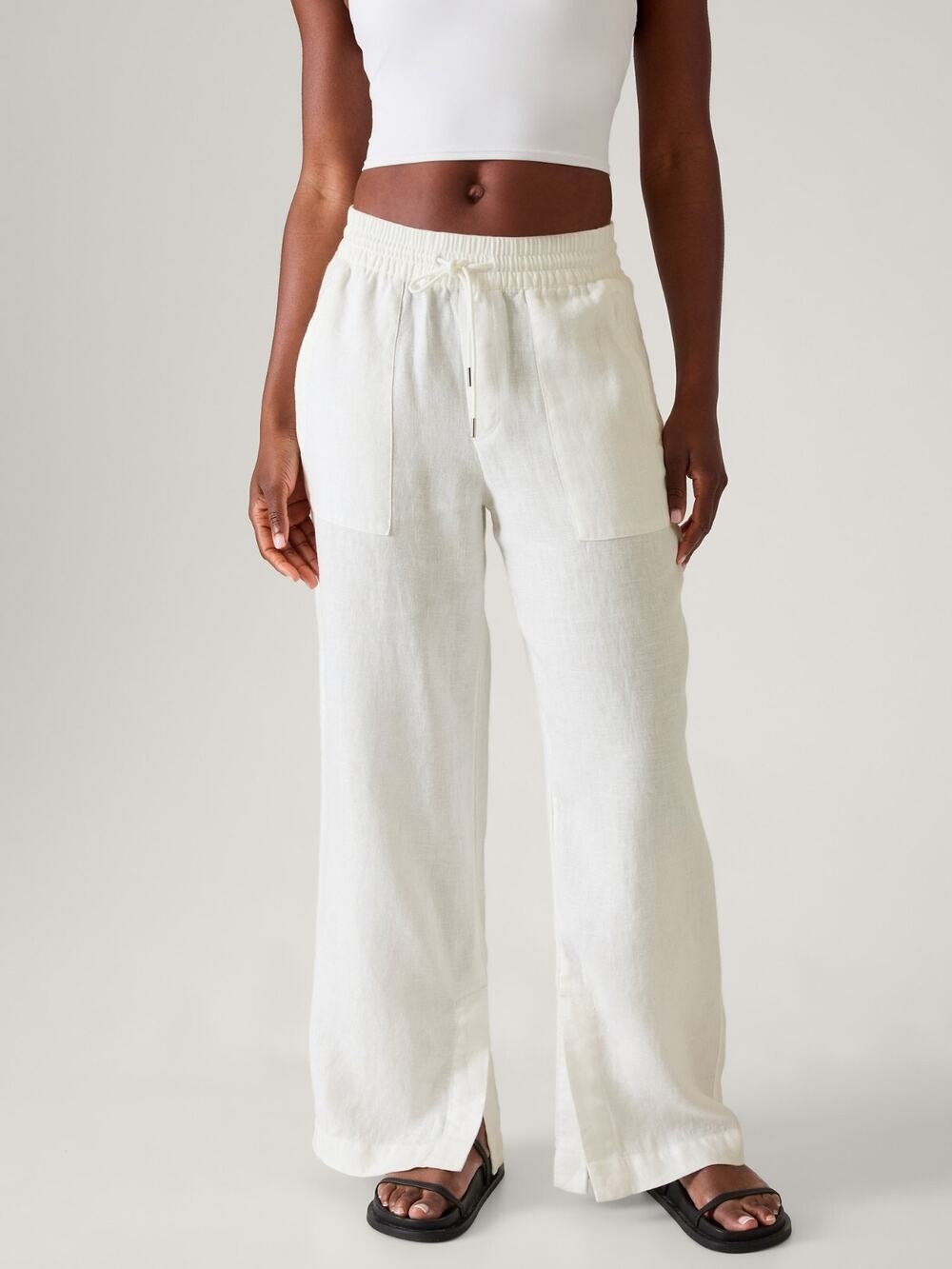 NWT ATHLETA RETREAT WIDE LEG LINEN PANT, Calla Lily SIZE S #851038 A0623H
